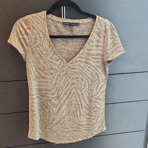 White house black mi get gold and gray V-Neck Women's Top